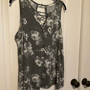 Maurices Charcoal Floral Lace-Up Tank Top